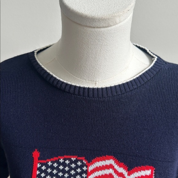 Vintage Womens USA Patriotic Flag Stars Short Sleeve Sweater Small Holiday Party - Picture 6 of 9